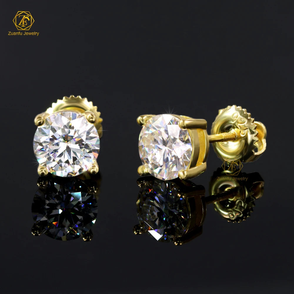 0.5CT 1CT Moissanite Earring Stud Iced Out Round Cut Screw Back 925 Sterling Silver White D VVS Diamond Fine Jewelry Earring