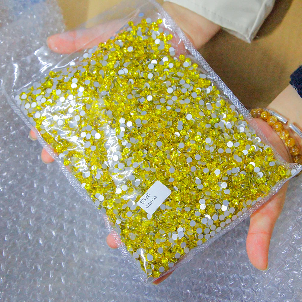 Yantuo Wholesale Crystal Rhinestone Round Citrine Non Hotfix Glass Rhinestone Flat Back in Bulk
