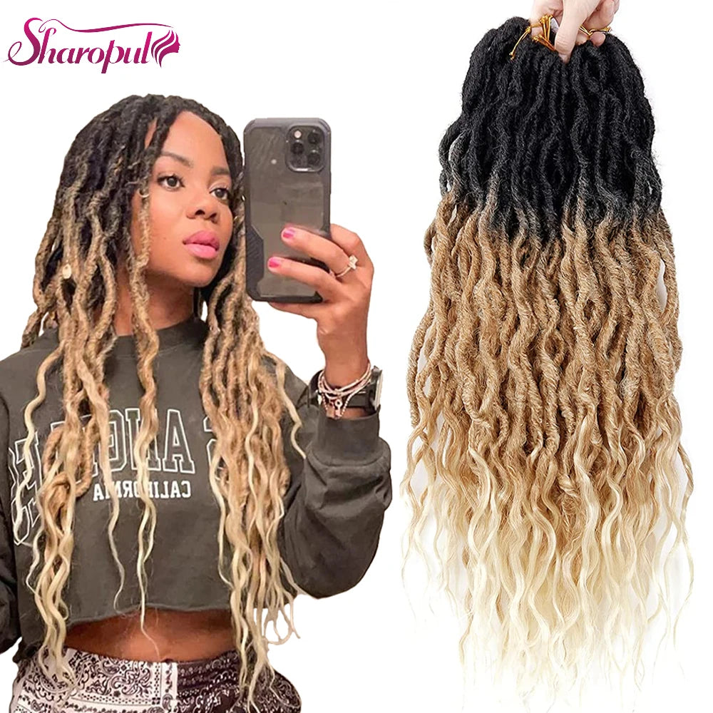 Wholesale for Ombre Wavy Goddess Locs Crochet Braids Queen Faux Locs Synthetic Braiding Hair with Curly Ends Dreadlocks Dyed