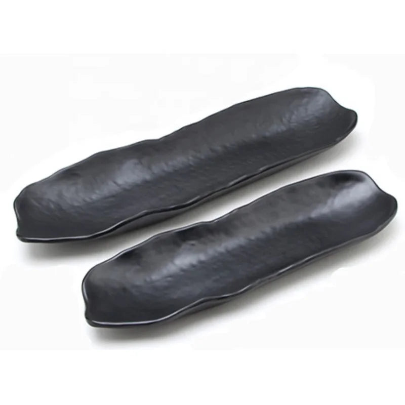 Factory Supply Unbreakable Restaurant Serving Customized 13 Inch Irregular Black Melamine Sushi Plate