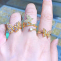 RM1350 Dainty Stylish 18K Gold CZ Paved Filigree Butterfly Open Rings for Ladies Women 2022