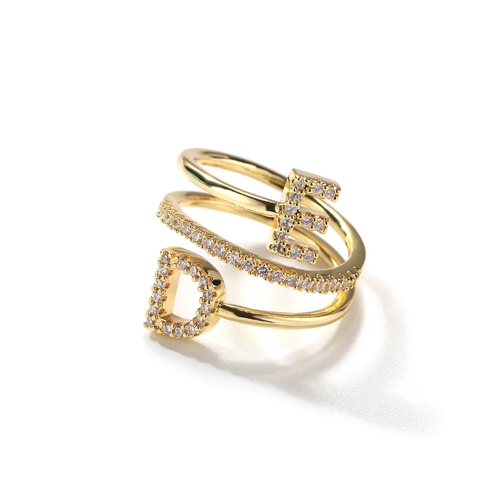 Fashion Jewelry Resizable Rings Custom Women Men Trendy Engagement Rings Gold Plated Brass for Women Zircon Adjustable Geometric