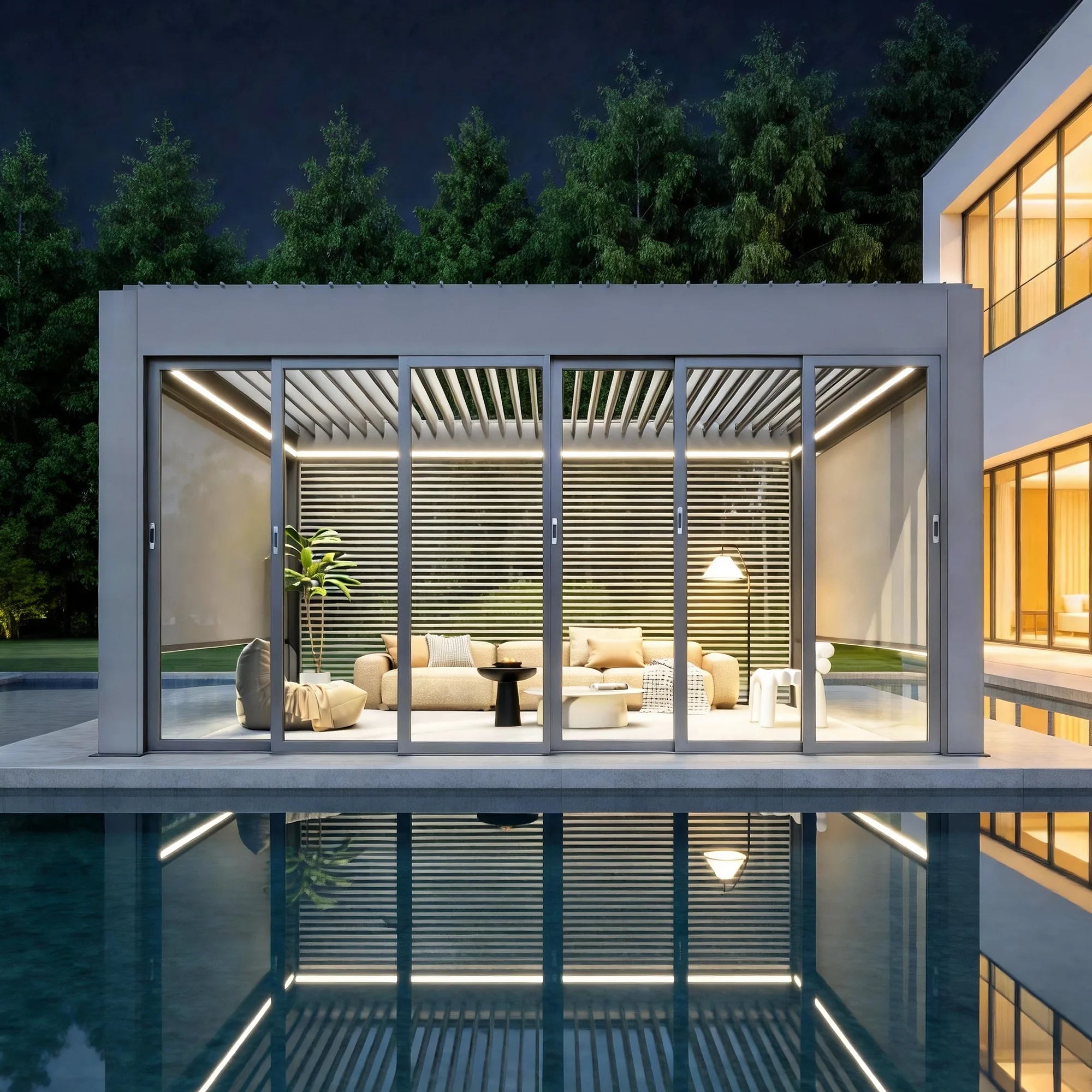 Fireproof Automatic Roof System Canopy Slats Swimming Pool Outdoors Motorized Bioclimatic Louvered Aluminum Gazebo Pergola