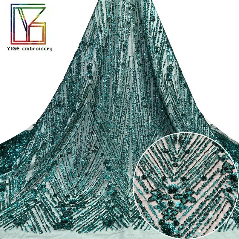 New French Mesh 3d Heavy Beaded Sequins Lace Tulle Embroidery Luxury Fabric African Women Sequins Evening Dress Lace Fabric