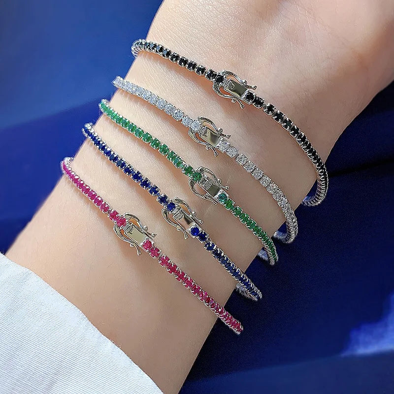 Wholesale Colorful Silver Cubic Zirconia CZ Diamond Tennis Chain Bracelet for Women