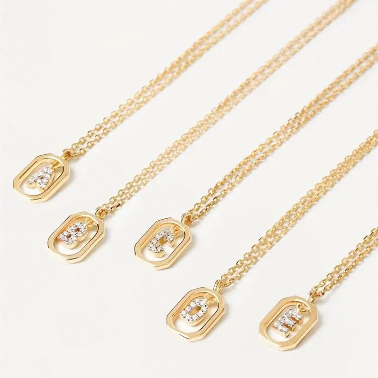 Simple New Mini Alphabet Pendant Zircon Copper Plated 18k Gold Necklace for Women