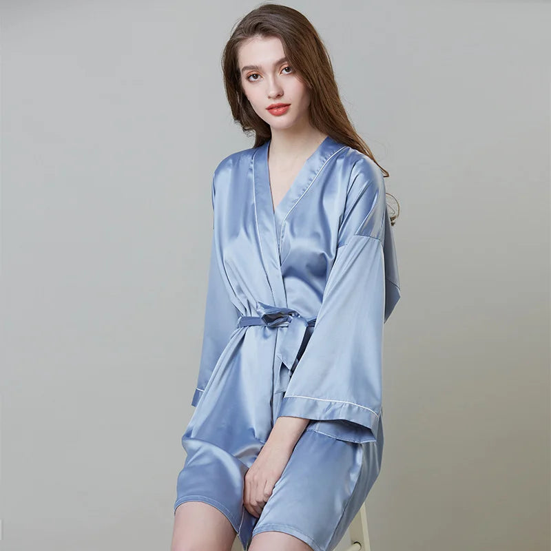 High Quality Popular Silk Bride Bridegroom Satin Sleep Wear Kimono Silky Satin Robes for Wedding and Party