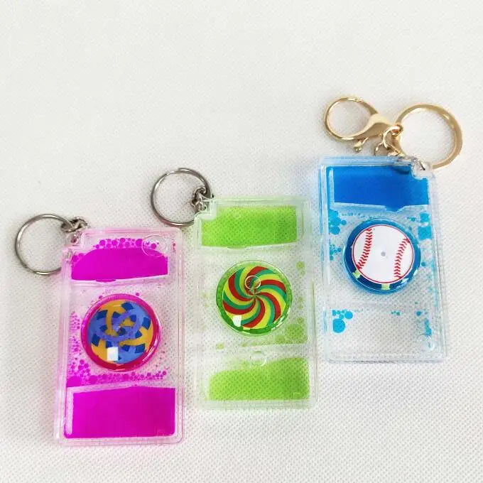 Ready to Ship Color Liquid Keychain Aqua Motion Bubbler Timer Keyring with Custom Printing