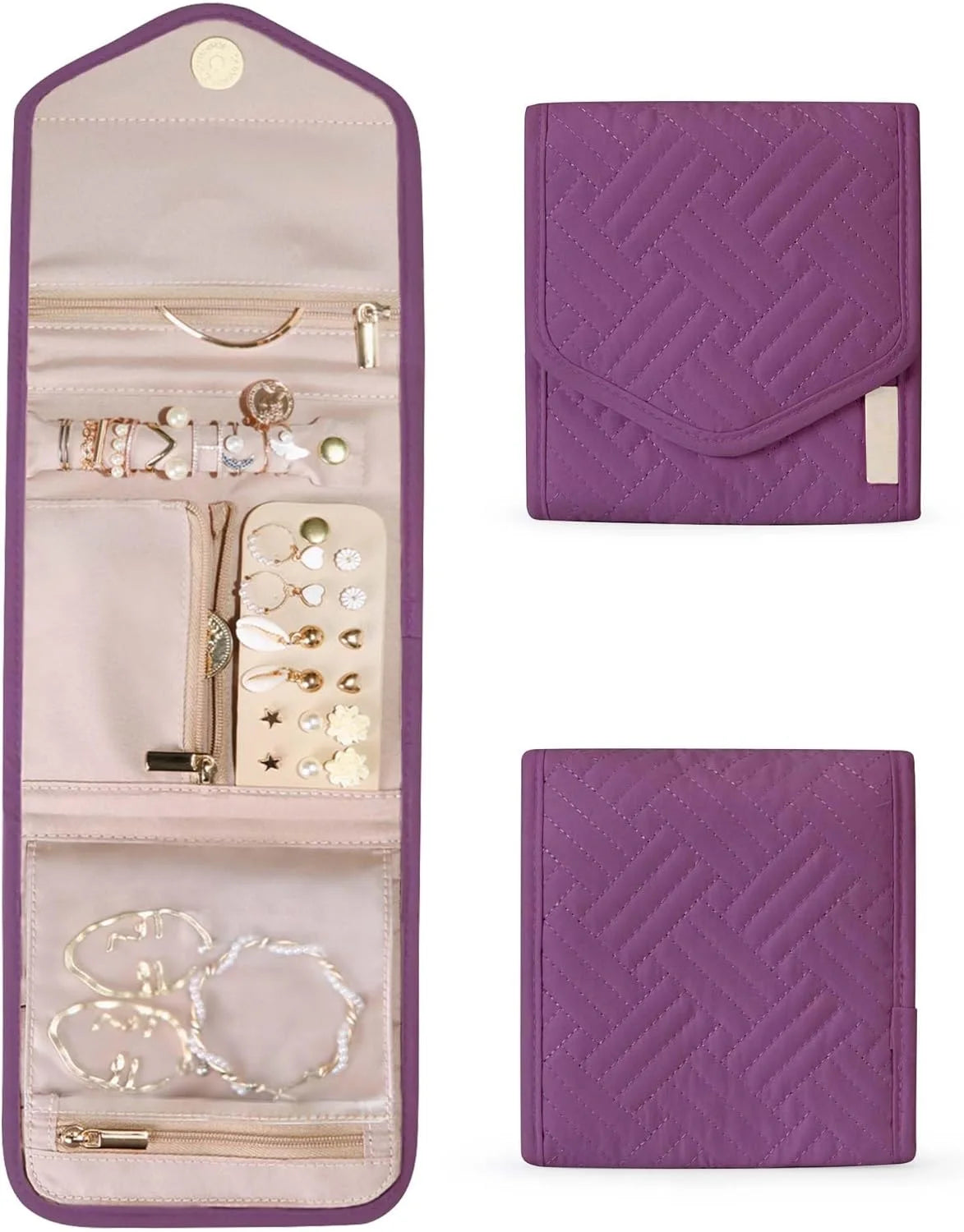 Custom Satin Travel Jewelry Organizer Case Portable Pouch Wallet Mix Designs Earrings Rings Necklaces Bracelets 45x15cm