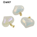 WT-P1707 Wholesale Fashion Gold Aura Crystal Quartz Heart Stone Pendant Simple Hoop Natural Flash rainbow Heart Pendant