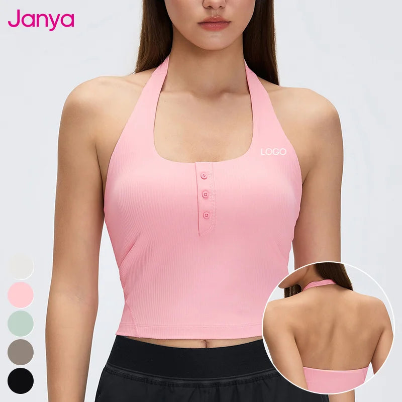 Janya Custom Logo Breathable Four-Way Stretch Gym Sports Athletic Tops Workout Training Vest Backless Ribbed Yoga Tank Top Women MegaBDM