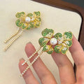 Twin Flower Emerald Luxury Brooch with 9-10mm Natural Freshwater Pearl Bride's Wedding Gift Jewelry