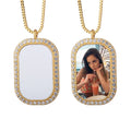 Qualisub Personalized Gold Color Rounded Rectangle Shape Metal Sublimation Blank Rhinestone Necklace Custom Printing Valentine's
