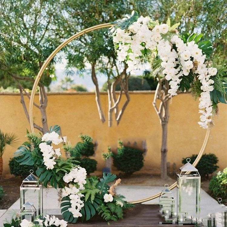 M-A01 Wedding Artificial Flowers Decoration Golden White Metal Round Wedding Arch Backdrop Stand for Balloon Arch  Decoration