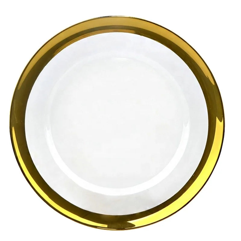 Wholesale 13 Inch Wide Gold Silver Clear Rim Glass Charger Plates Dishes & Plates for Weddings & Hotels From China Manufacturer