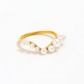 High End Trendy Stainless Steel Waved Ring 18K Gold Plated Single Row Freshwater Pearl Beads Stylish Ring for Gifts