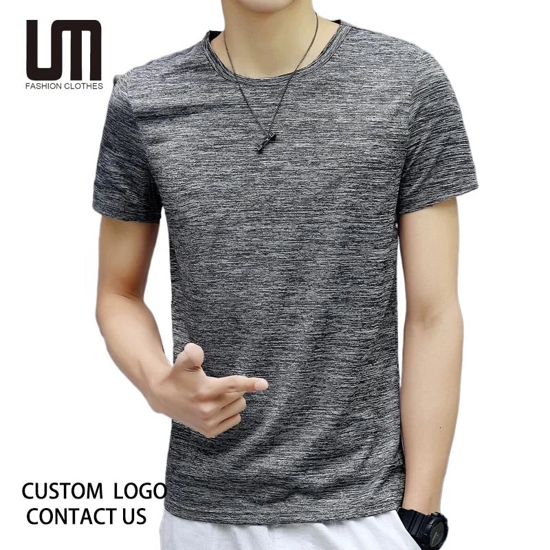 New Men Solid Color Plus Size 5XL T-Shirts Summer Casual Short Sleeve O-Neck Quick-Dry Sports Tops