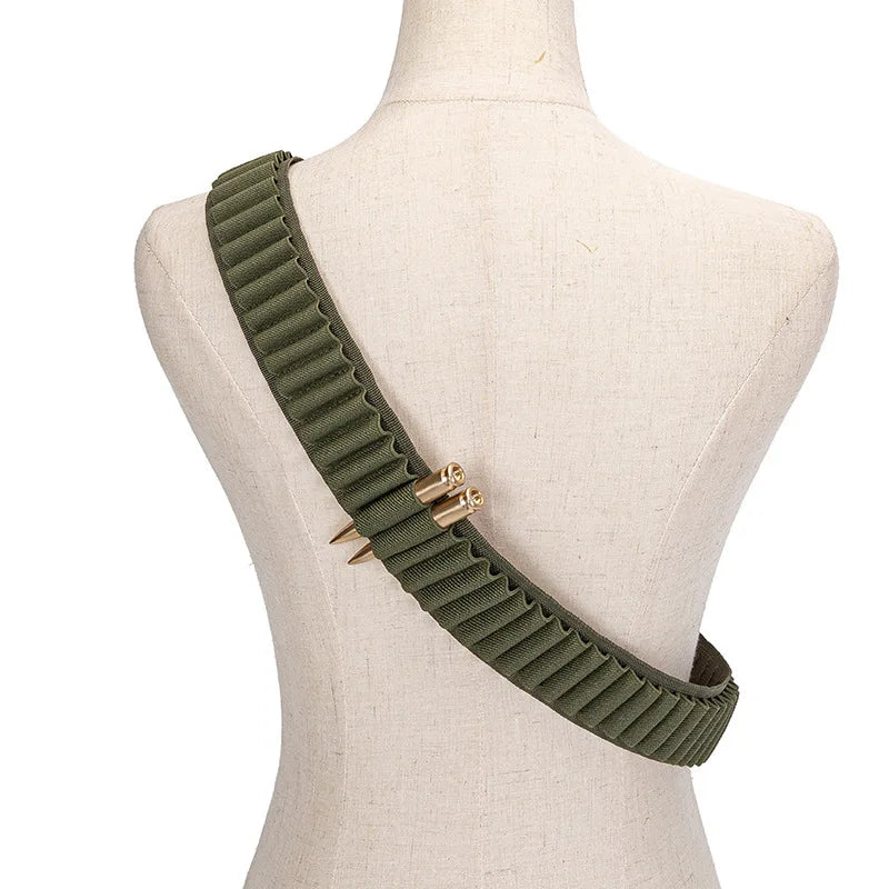 Outdoor Security Accessory Nylon Bullet Belt with 50-Holes 5.56 and 762 Diagonal Shoulder Strap for Hunting