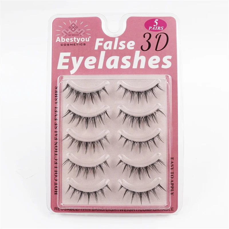 Abestyou Multipack 5pair clear Band 3d Wispies Faux Cil Bande Transparent Small Eye Eyelashes Box Packaging False Eyelash Vendor