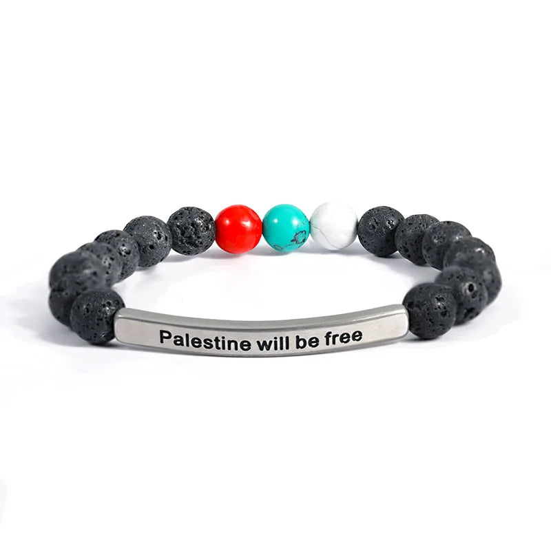 Custom Personalized Handmade Natural Stone Stainless Steel Inspirtional Charm Engraved Name Logo Stone Beads Bracelet