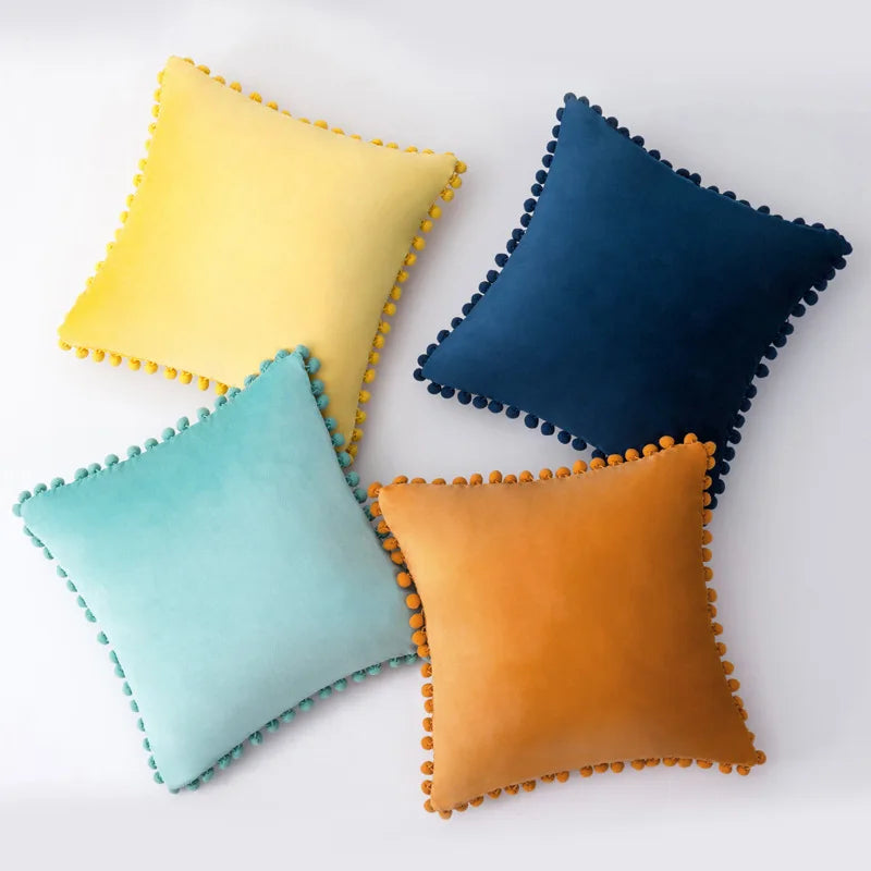 Ins Home Fabric Sofa Pillowcase Wholesale Ball Velvet Sofa Hand Woven Cushion Cover Custom Pillow for Bed