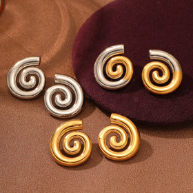 Fashion Trendy Waterproof Jewelry Geometric Spiral Two Tone 18k Gold Plated Pvd Earrings Stainless Steel Studs Women Jewelry