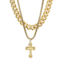 Kalen Punk Hiphop Cross Pendant Men Double Box & Link Chains Necklace Charms Stainless Steel Jewelry Necklaces for Gift
