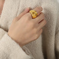 French Styles Chunky Stainless Steel Three-Dimensional Width Eye-Catching Personality Wide Band Open Rings for Women