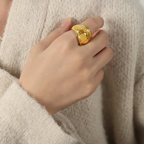 French Styles Chunky Stainless Steel Three-Dimensional Width Eye-Catching Personality Wide Band Open Rings for Women