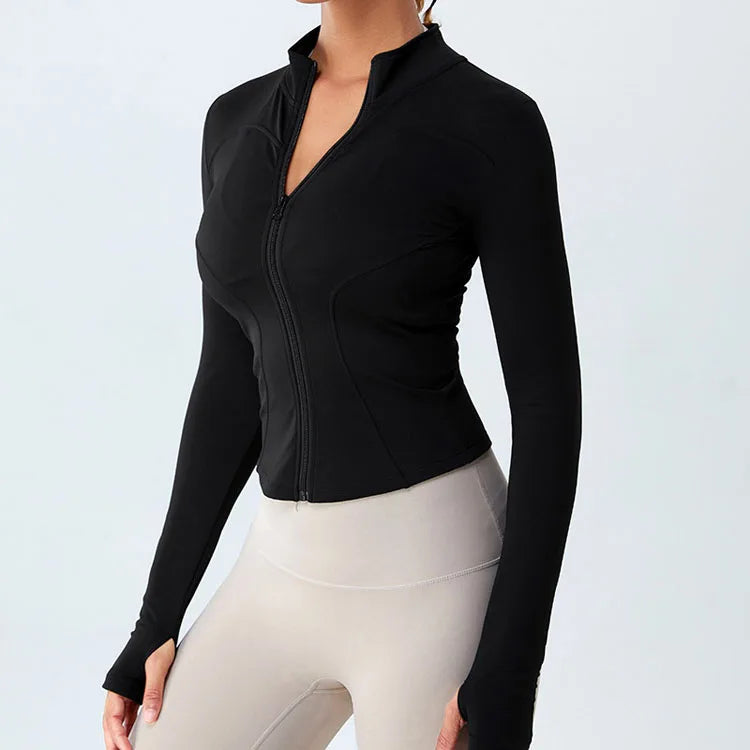 2024 New Warm Plush Solid Color Front Zip Sports Top Workout Clothing Gym Yoga Top Wear Manufacturer Long Sleeve Yoga Top