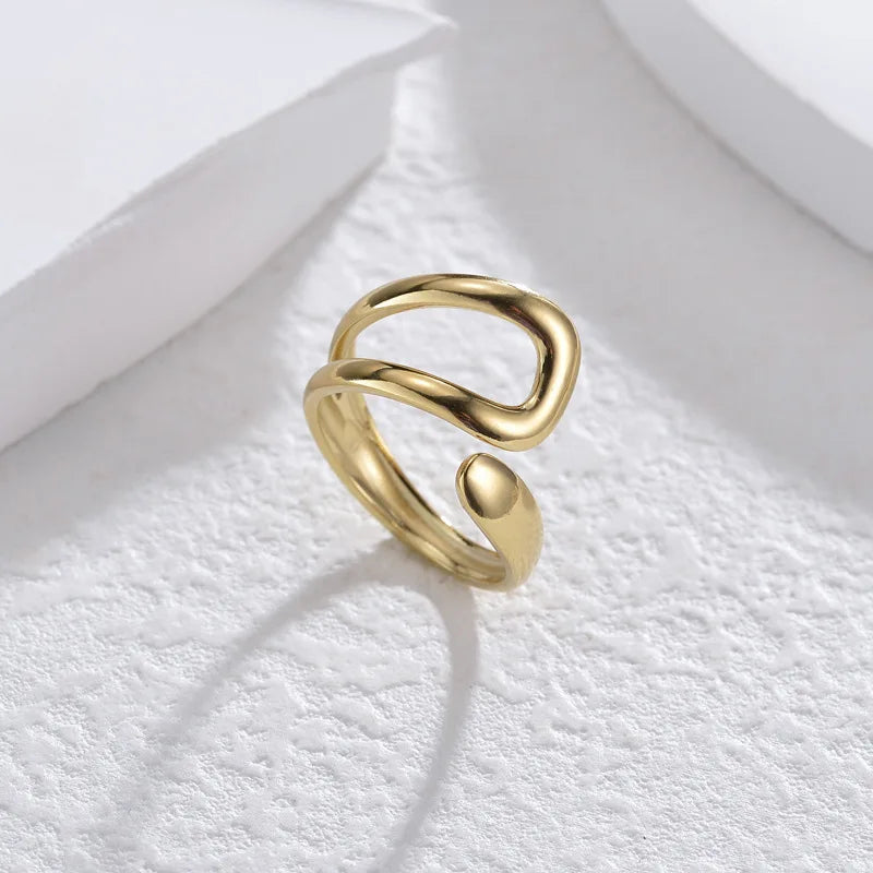 Wholesale New Design Fashion 14K Adjustable Geometric Ring Shape Open Stainless Steel Ring