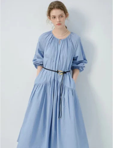 Vega Chang Women's Clothing New Cotton and Linen Casual Retro Loose Slim Artsy Dress Long Sleeve Dress MegaBDM