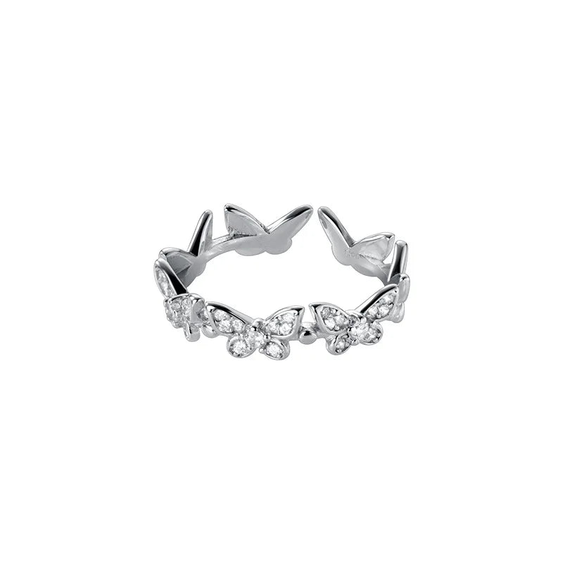 925 Sterling Silver Zircon Resizable Ring Adjustable Open Small CZ Butterfly Shape Knuckle Rings Fashion Jewelry for Women