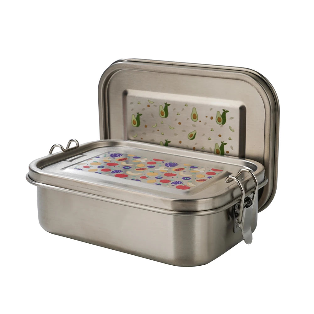 Custom Brand Dishwasher Safe Durable Lunch Box Made of Stainless Steel With 2 Clips Airtight Bento Lunch Box BPA Free