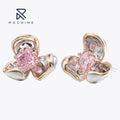 Rochime Flower pink Diamond Stud Earrings 925 Sterling Silver Rhodium Plated 5a Zircon Jewelry for Women