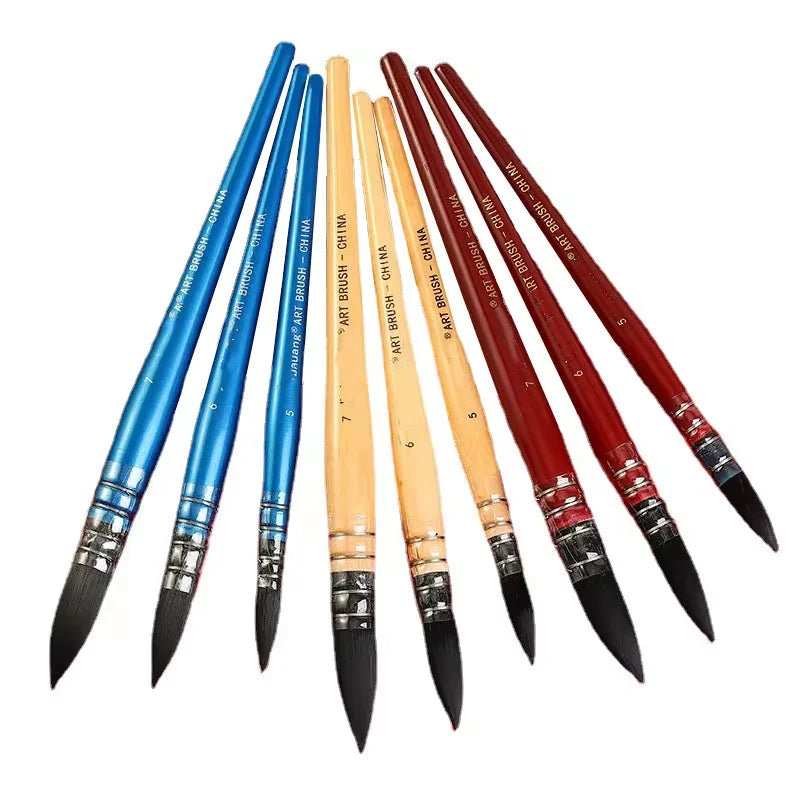 Professional Artist Paint Brushes Set Watercolor Marten Squirrel Hair Flats OEM Wooden Watercolor Acrylic Wood Nylon for Nail
