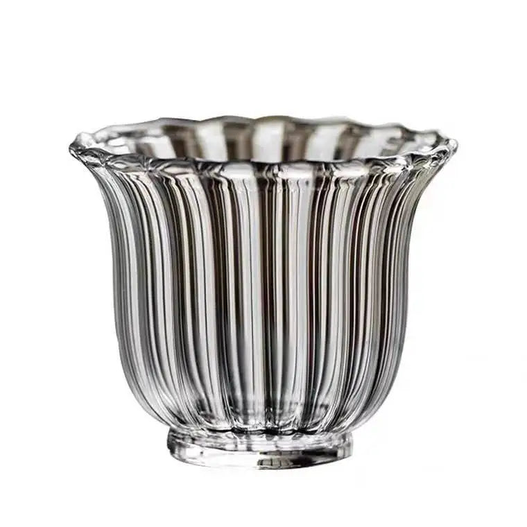 80ml Clear and Transparent Glass Cup with Flower Petal Design for Coffee and Tea Drinkware