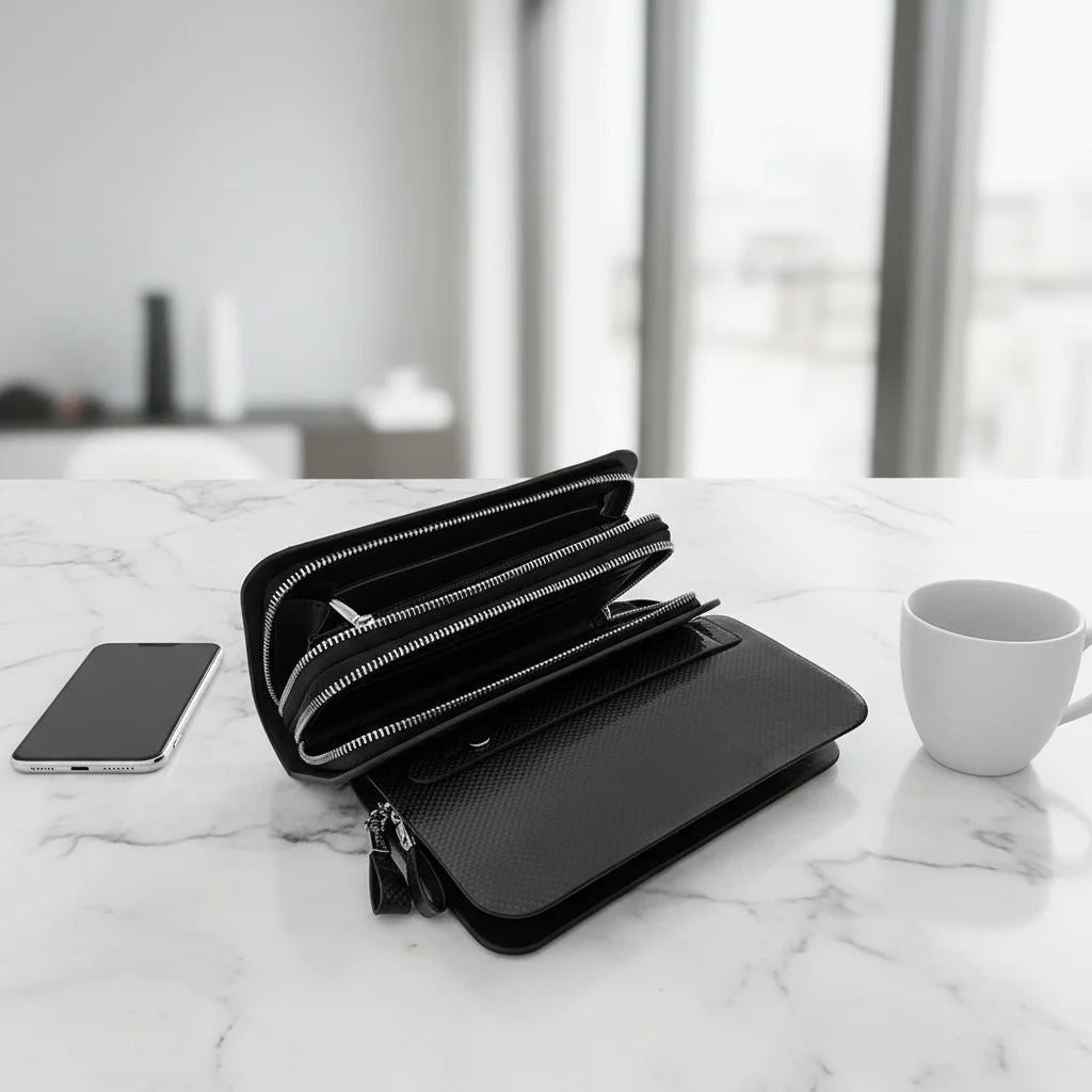High Strength Fashion Waterproof Carbon Fiber Money Wallet  Zipper Wallet Long Unisex Wallet