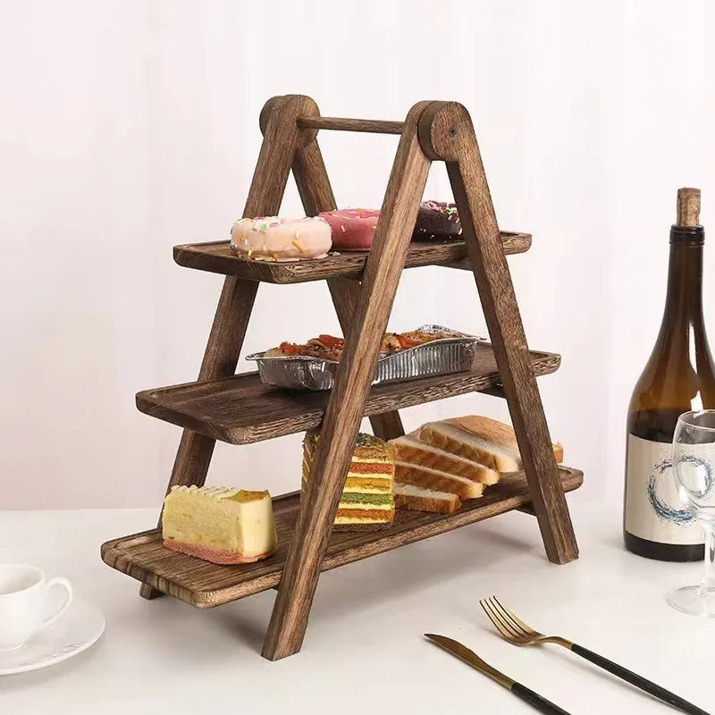 Wholesale Three Tier Folding Shelf Cake Food Candy Tea Party Tray Dessert Cake Shelf Hotel Set Tray