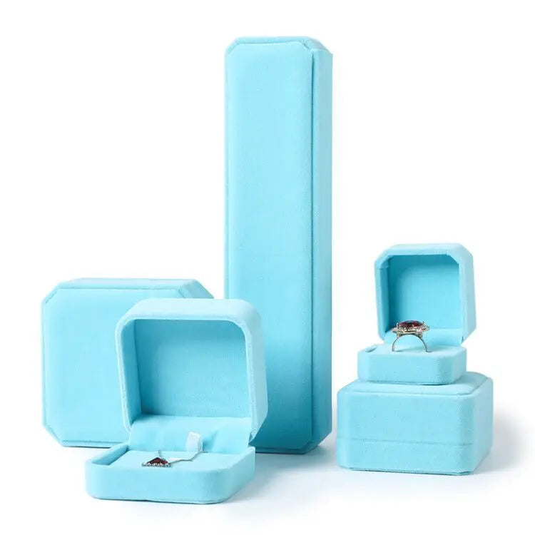 Light Blue Colorful Flannel Jewelry Ring Bracelets Necklace Pendants Earrings Packing Box Cheaper Small Moq Velvet Packaging Box