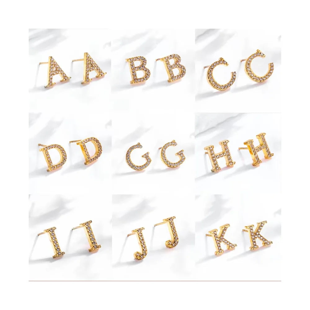 Wholesale Women's Accessories Tarnish Free Personalized Zirconia Letter Initial Studs Stainless Steel Fashion Stud Earrings