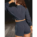 F230429 Custom Blank Lightweight Streetwear Sweatsuit Women Full Zipper Crop Top Jacket and Gym Shorts Set 2 Piece Set Women