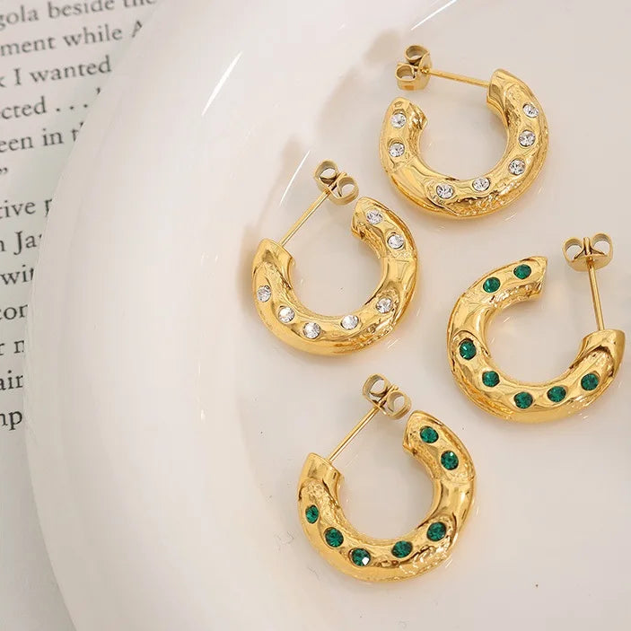New Korean Women Jewelry 18k Gold Plated Small Micro Inlay Cute 316 Stainless Steel Hoop Earrings