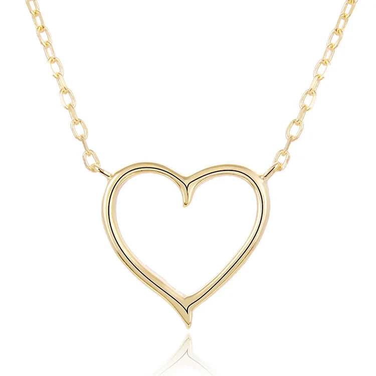 Simple Style 925 Sterling Silver Jewelry Pendants Necklaces Fashion Big Love Heart 18K Gold Necklace