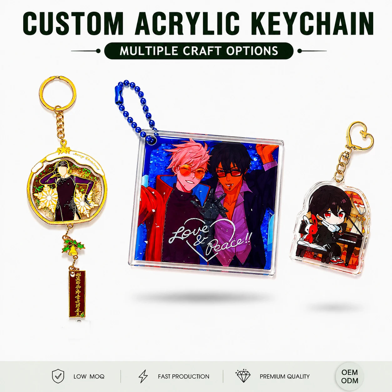 CNAWO Custom Keychain Metal Ring with Personalized Design UV Printing Liquid Acrylic Keychain Anime Style