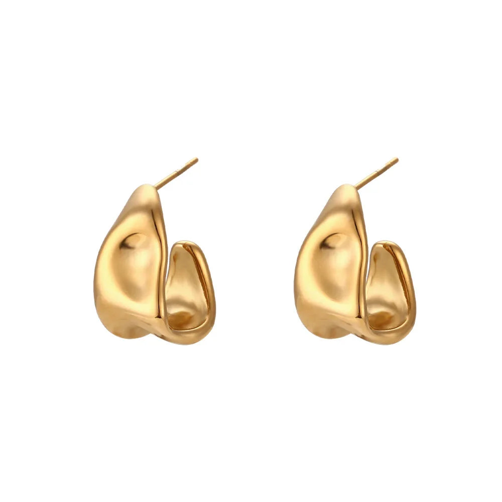 Unique Design 18K Gold Minimalist Ear Loop Tin Foil Texture Irregular Geometric Table Trapezoidal Earrings for Women