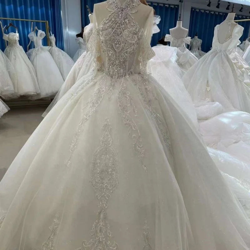 Jancember XS01 Ivory Modest Fashion Off Shoulder Bridal Wedding Ball Gown Dresses