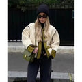 Pocket Autumn Lady Casual Outwear Women O Neck Thermal Jacket Fashion Contrast Single Breasted Patchwork Quilted Warm Coats
