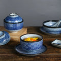 Chinese Style Vintage Wave Pattern Dim Sum Salad Ceramic Bowl and Plate Dinner Set