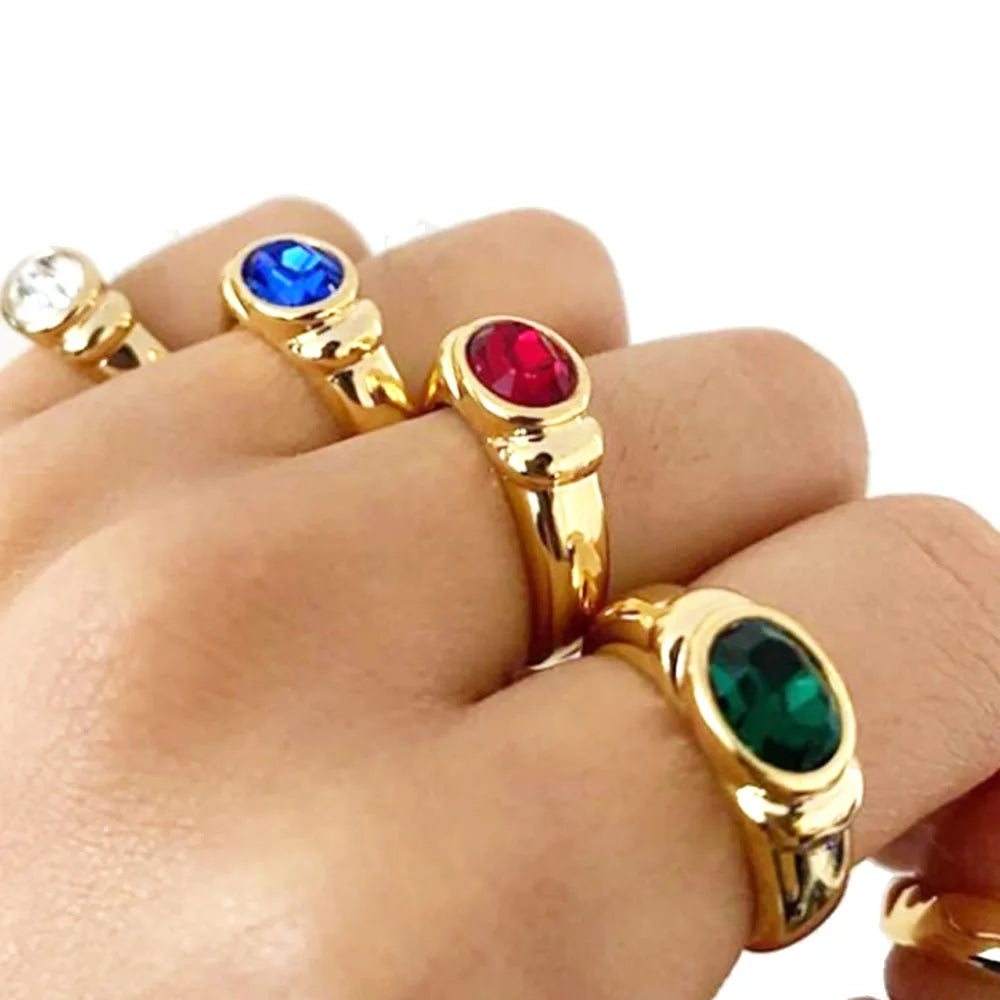 Bulk Waterproof Chic Eternity Stainless Steel 18k Gold Plated Zircon Diamond Charm Finger Ring Jewelry Women